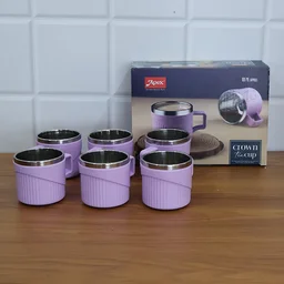 Tea Coffee Cup Set of 6 – Durable Metal Inner, Heat-Safe Sleeve