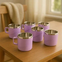Tea Coffee Cup Set of 6 – Durable Metal Inner, Heat-Safe Sleeve