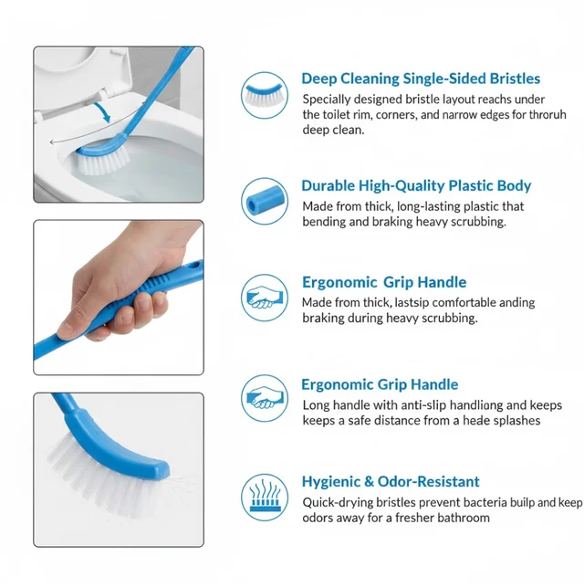 Toilet Cleaning Brush – Ergonomic, Long Handle | Velvet Wipe