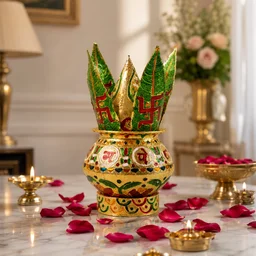 Traditional Decorative Pooja Kalash – Ornate Lotus Crown Design