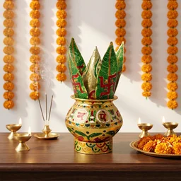 Traditional Decorative Pooja Kalash – Ornate Lotus Crown Design