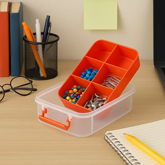 Transparent 3-Layer Storage Box with Handle and Lock Clips