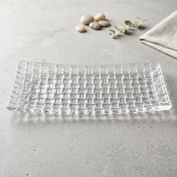 Transparent Glass Serving Tray 11 Inch Rectangular Basketweave Platter (1 Pc)