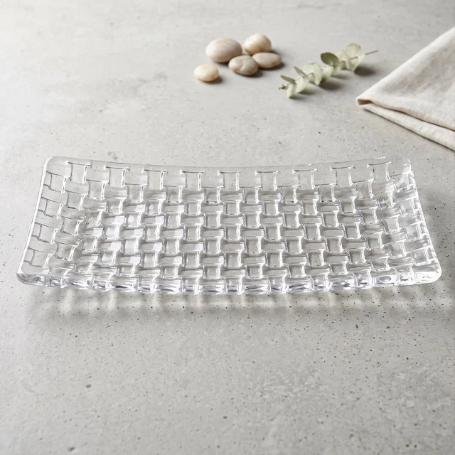 Transparent Glass Serving Tray 11 Inch Rectangular Basketweave Platter (1 Pc)
