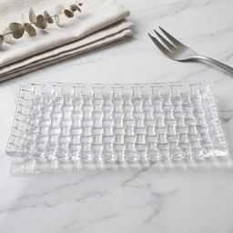 Transparent Glass Serving Tray 11 Inch Rectangular Basketweave Platter (1 Pc)