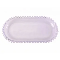 Transparent Glass Serving Tray 9 Inch Oval Beaded Edge Platter for Snacks (1 Pc)