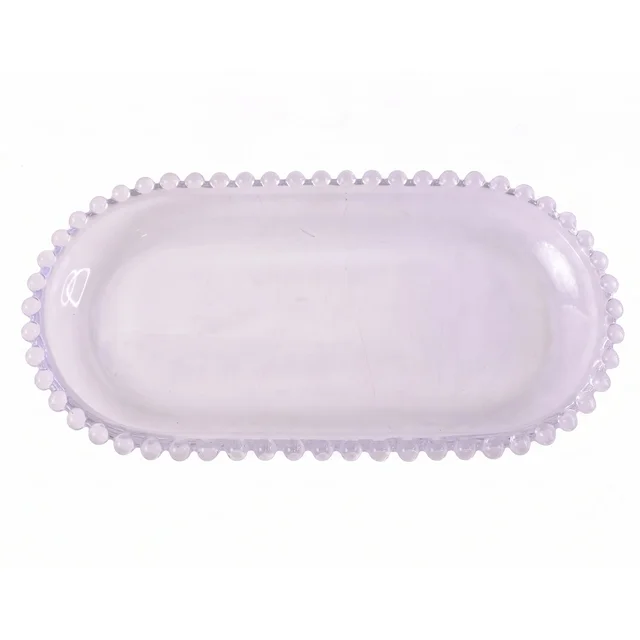 Transparent Glass Serving Tray 9 Inch Oval Beaded Edge Platter for Snacks (1 Pc)