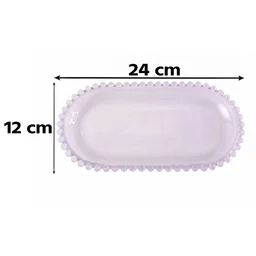 Transparent Glass Serving Tray 9 Inch Oval Beaded Edge Platter for Snacks (1 Pc)