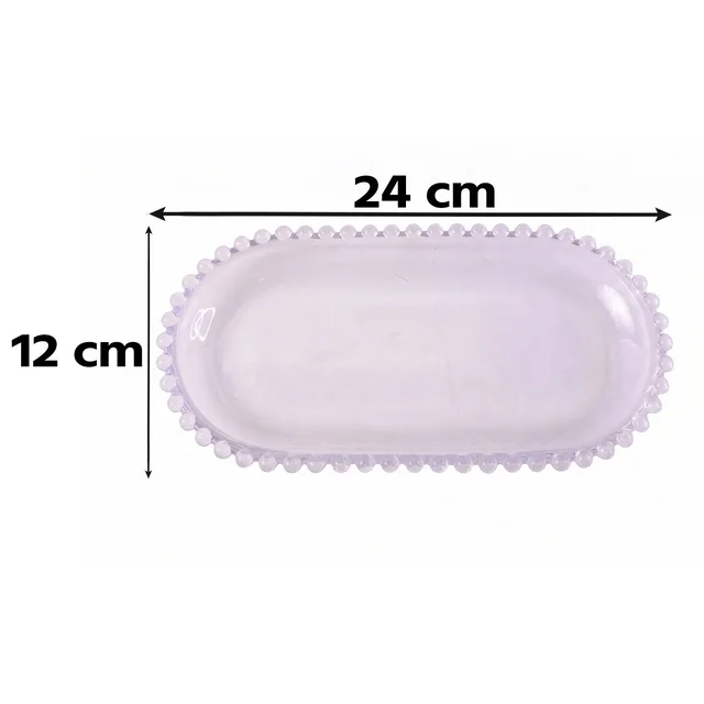 Transparent Glass Serving Tray 9 Inch Oval Beaded Edge Platter for Snacks (1 Pc)