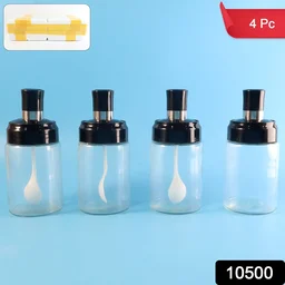Transparent Spice Jar Set with Spoon – Airtight 4-Pc Container