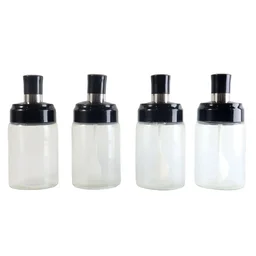 Transparent Spice Jar Set with Spoon – Airtight 4-Pc Container