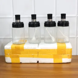 Transparent Spice Jar Set with Spoon – Airtight 4-Pc Container