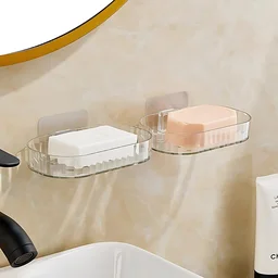 Transparent Wall Mounted Soap Dish Holder – Self Adhesive 2 Pc