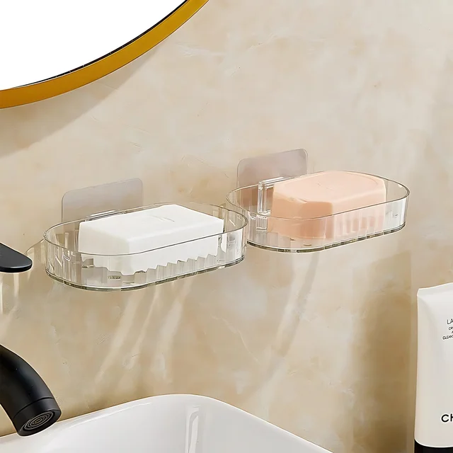 Transparent Wall Mounted Soap Dish Holder – Self Adhesive 2 Pc