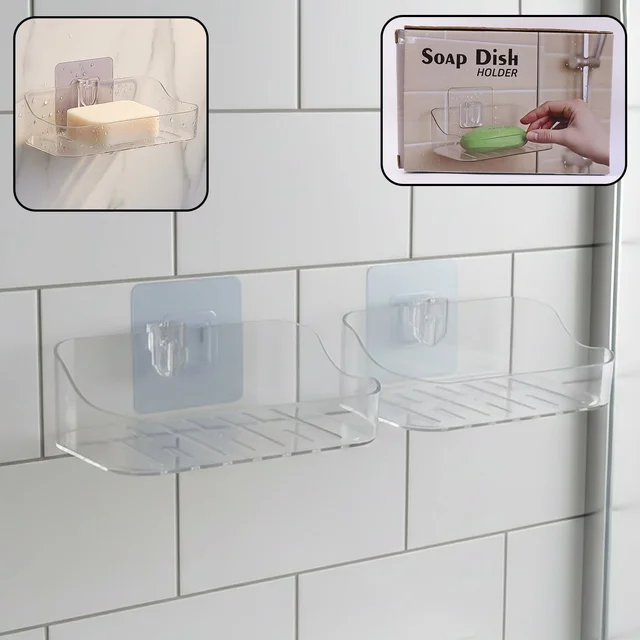 Transparent Wall-Mounted Soap Dish Set – Space-Saving & Drainage