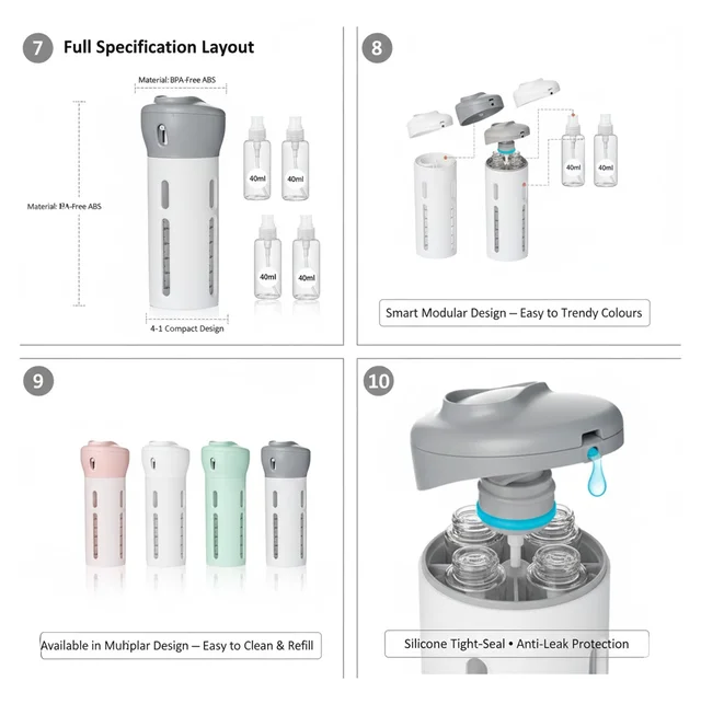 Travel Dispenser Bottle Set – 4-in-1 Leak-Proof | FERVENT