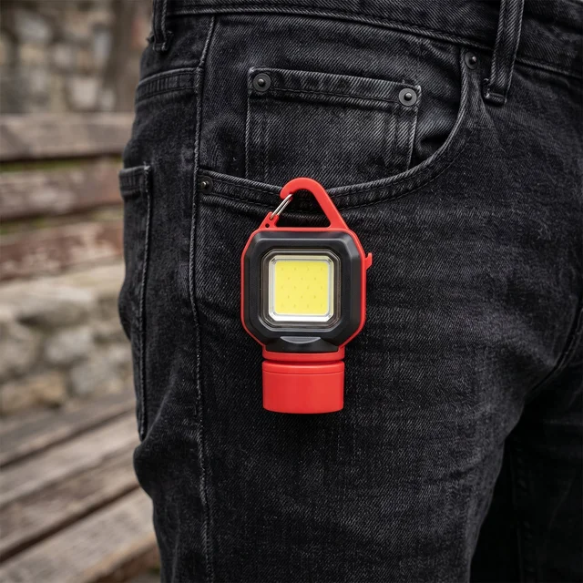Travel LED Flashlight Keychain with Carabiner Clip 5 Mode COB Torch (1 Pc)