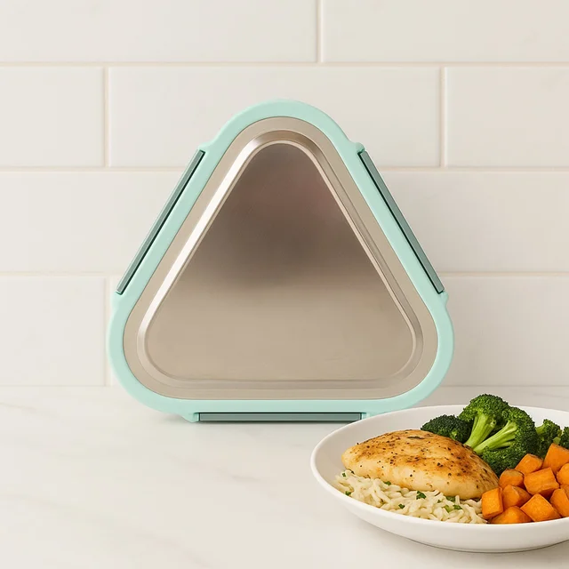 Triangle Stainless Steel Lunch Box Set – Compact Leakproof 2-Piece Tiffin