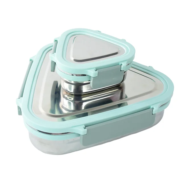 Triangle Stainless Steel Lunch Box Set – Compact Leakproof 2-Piece Tiffin