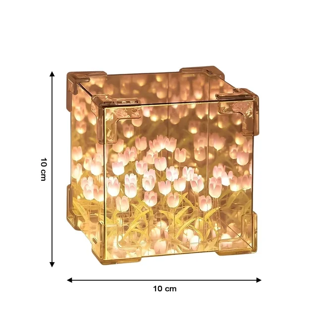 Tulip Flower LED Cube Night Lamp – Warm Ambient Decorative Light