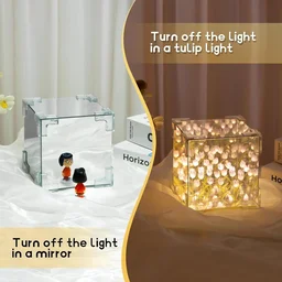 Tulip Flower LED Cube Night Lamp – Warm Ambient Decorative Light