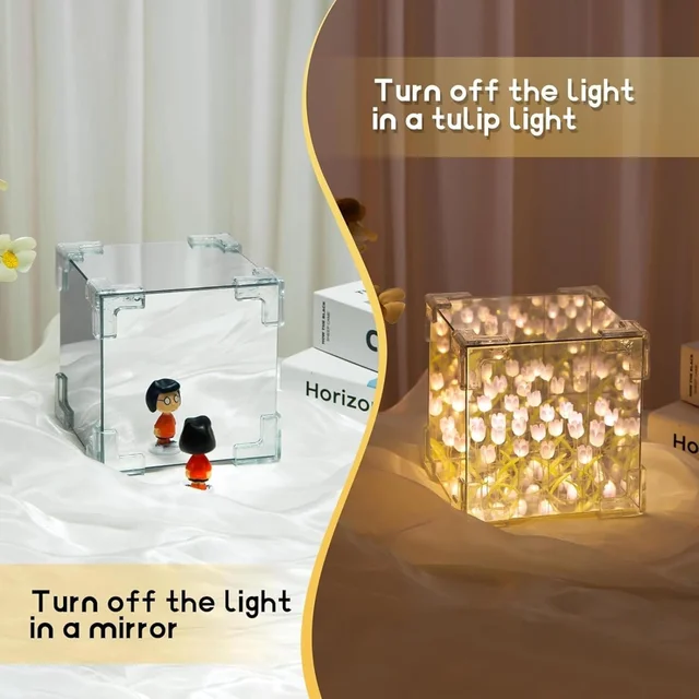 Tulip Flower LED Cube Night Lamp – Warm Ambient Decorative Light