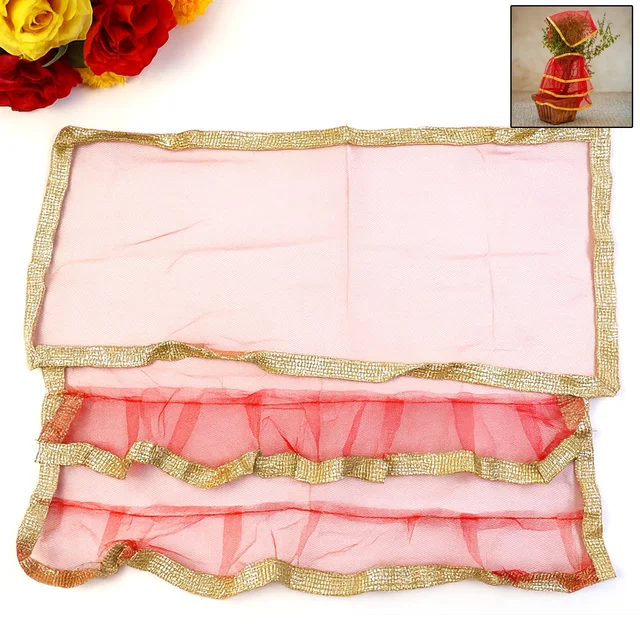 Tulsi Vastra Pooja Cloth – 2-Piece Premium Red Set with Gold Border
