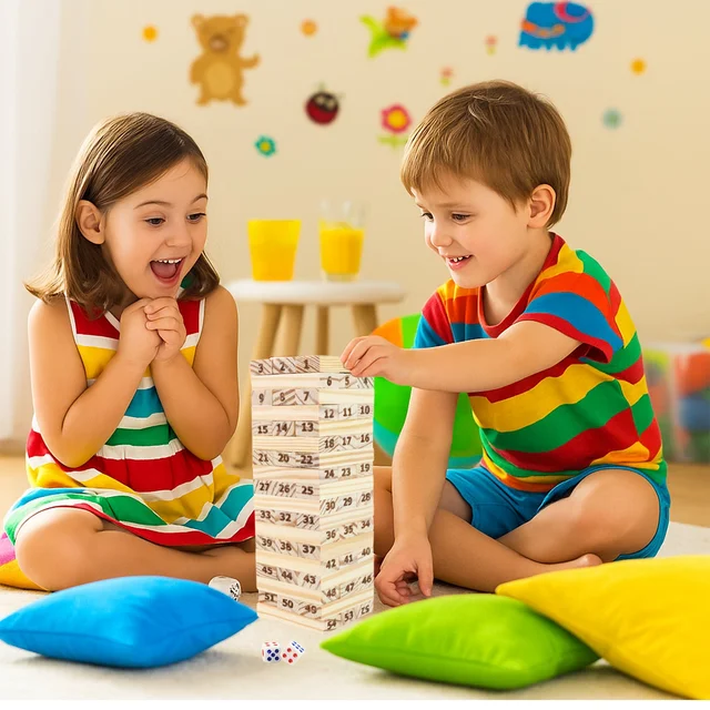 Tumbling Tower Wooden Blocks – 54-Piece Numbered Game Set