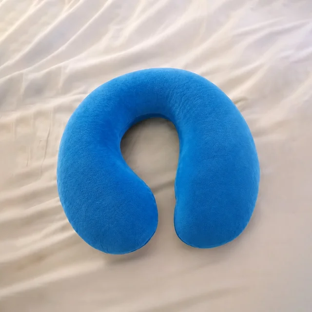 U Shaped Soft Neck Pillow Blue Travel Pillow Head Neck Support (1 Pc)
