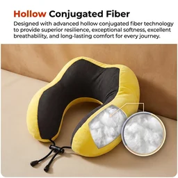 U Shaped Soft Neck Pillow Yellow Plush Travel Pillow with Drawstring (1 Pc)