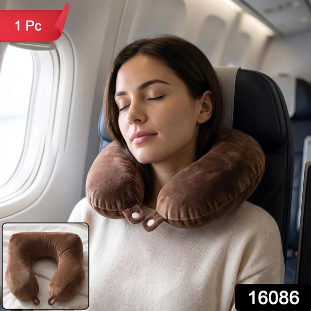 U Shaped Soft Travel Neck Pillow Brown Plush Head Neck Support (1 Pc)