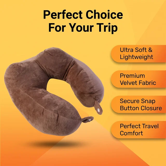 U Shaped Soft Travel Neck Pillow Brown Plush Head Neck Support (1 Pc)