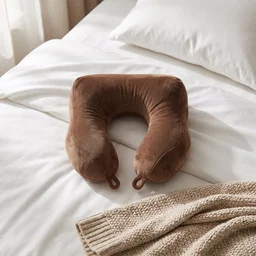 U Shaped Soft Travel Neck Pillow Brown Plush Head Neck Support (1 Pc)