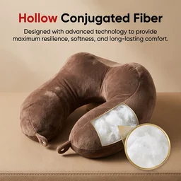 U Shaped Soft Travel Neck Pillow Brown Plush Head Neck Support (1 Pc)