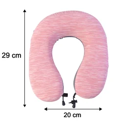 U Shaped Travel Neck Pillow Pink Grey with Drawstring Toggle (1 Pc)