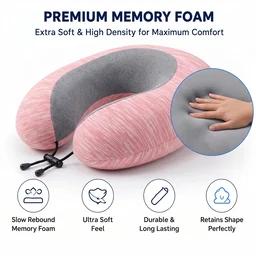 U Shaped Travel Neck Pillow Pink Grey with Drawstring Toggle (1 Pc)