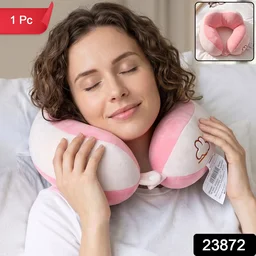 U Shaped Travel Neck Pillow Soft Plush Pink White Head Neck Support (1 Pc)