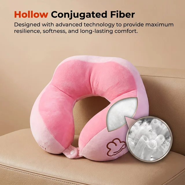 U Shaped Travel Neck Pillow Soft Plush Pink White Head Neck Support (1 Pc)