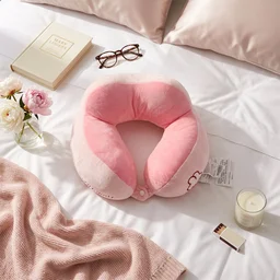 U Shaped Travel Neck Pillow Soft Plush Pink White Head Neck Support (1 Pc)