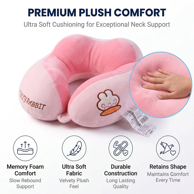 U Shaped Travel Neck Pillow Soft Plush Pink White Head Neck Support (1 Pc)