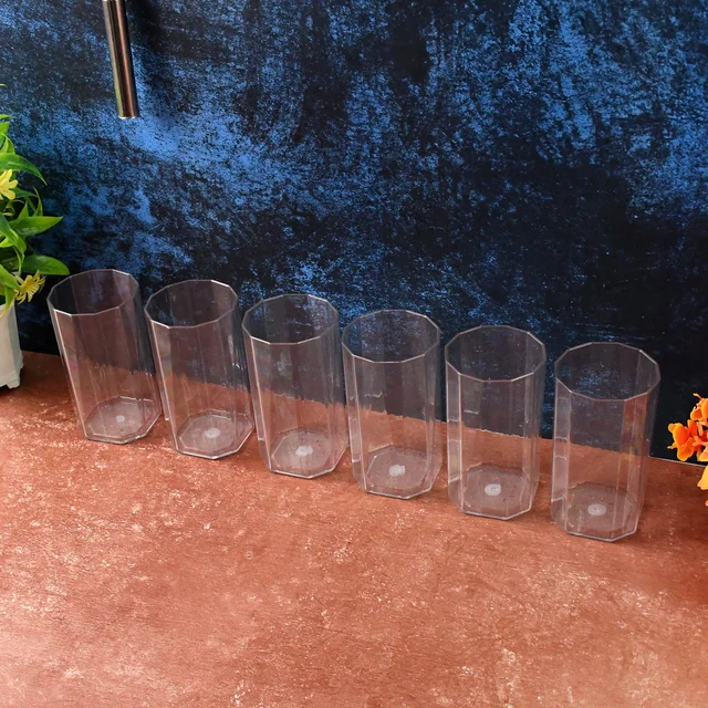 Unbreakable Plastic Drinking Glasses – Set of 6 Clear Tumblers 300ml