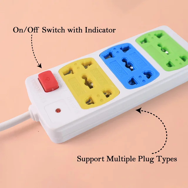 Universal 3-Socket Extension Board – Compact Power Strip with Safety