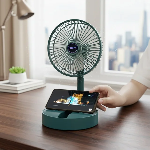USB Folding Fan – Portable Desk Fan with Adjustable Speed & Phone Holder