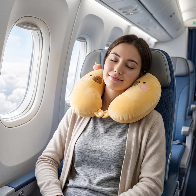 U-Shaped Travel Neck Pillow, Cute Capybara Soft Plush Pillow for Kids (1 Pc)