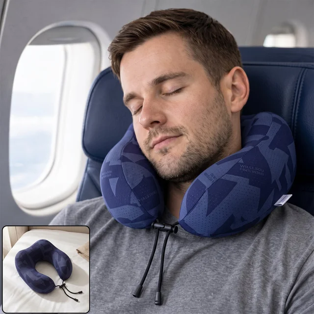 U-Shaped Travel Neck Pillow, Memory Foam Support Pillow with Adjustable Toggle (1 Pc)