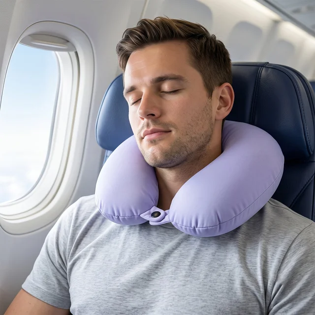 U-Shaped Travel Neck Pillow, Soft Comfortable Support Pillow with Snap Button (1 Pc)