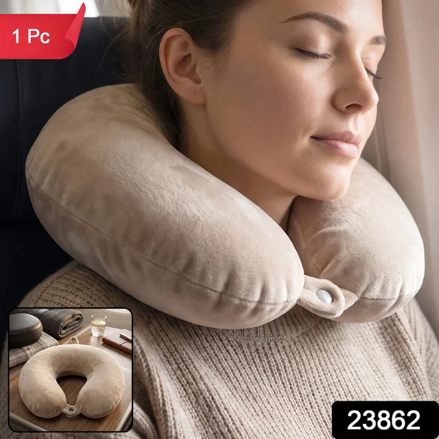 U-Shaped Travel Neck Pillow, Soft Velvet Support Pillow for Travel (1 Pc)