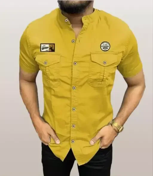 #Printed Mandarin Collar Shirt | Slim Fit Men's Shirt | short Sleeves Pocketed Shirt | Unique Print Detailing | Sleek and Style Design MO