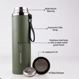 Vacuum Insulated Water Bottle 1000ml, Steel Hot and Cold Flask with Cup Lid (1 Pc)