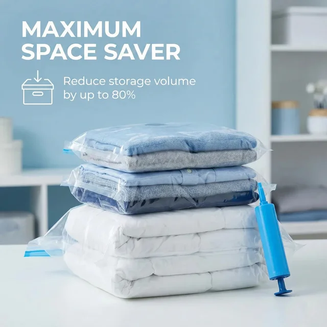 Vacuum Storage Bags with Suction Pump – Space-Saving 5 Pcs Set